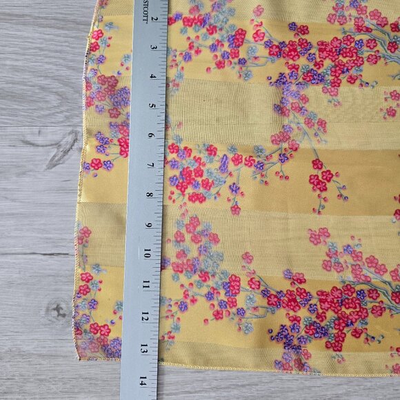 butter yellow pink floral print boho rectangle medium length scarf - Picture 5 of 5
